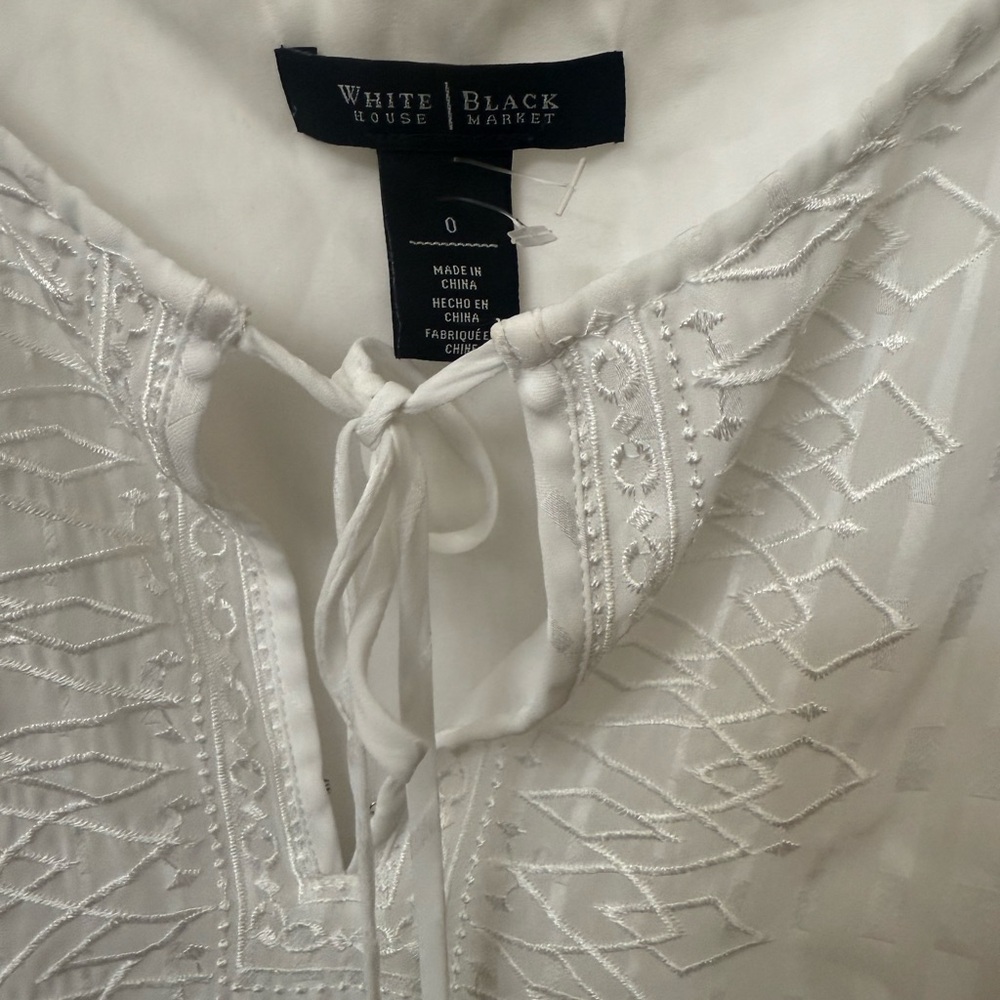 White House Black Market Ivory Embroidered Top